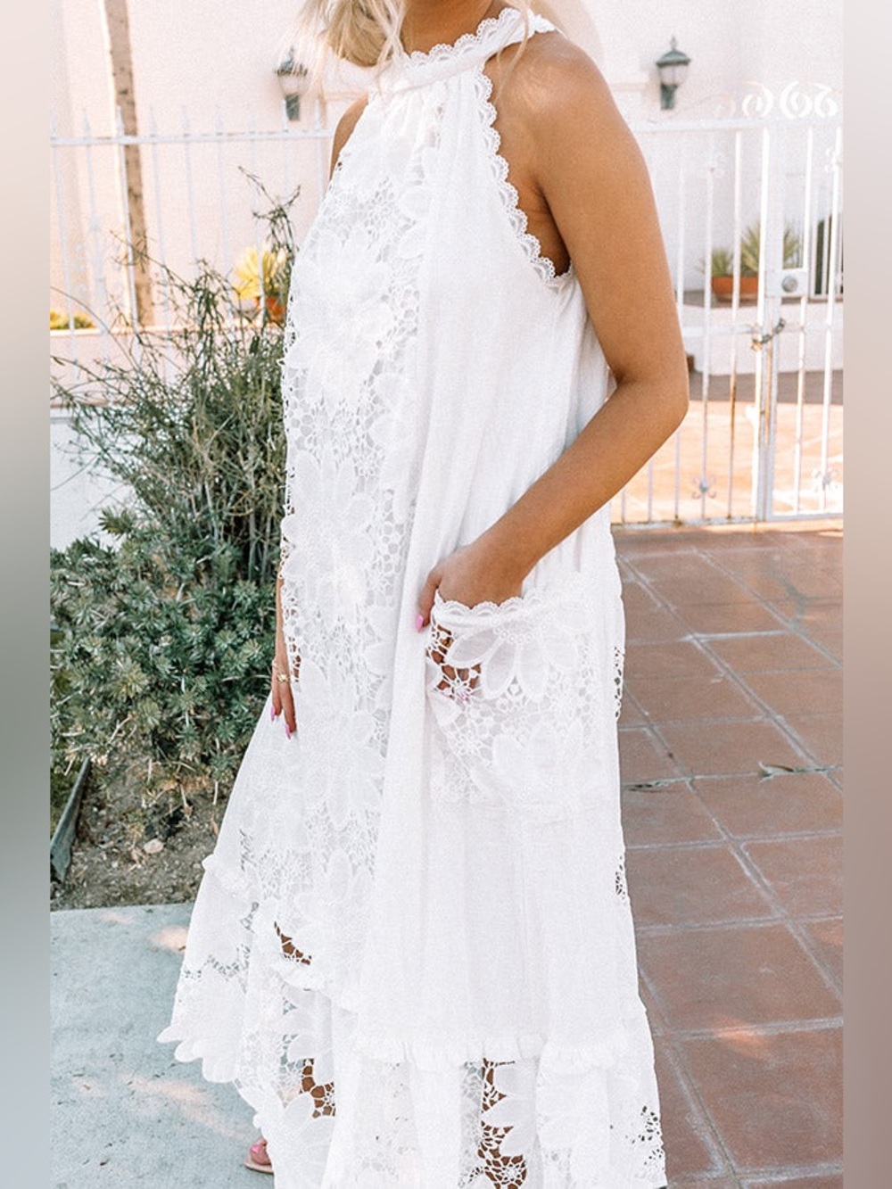 NWT Petal & Pup White L Floral Lace Halter Maxi Dress - Picture 5 of 9